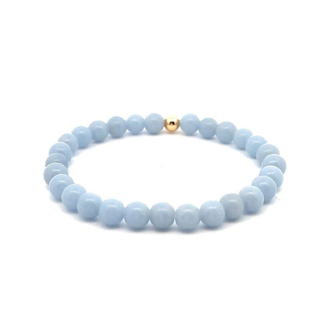 Natural Angelite Gemstones 6mm Stretchable Bracelet 18k Gold Bead Charm - Picture 3 of 5
